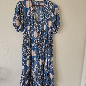 Knox Rose Blue and White Floral Midi Large Wrap Dress